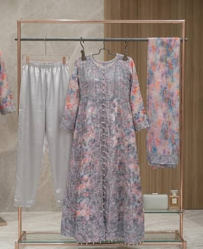 Exquisite Handmade Botique Dress| Mirror & Pearl Work| Premium Organza