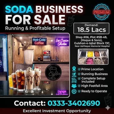 Premium Soda Business Setup Available in Karachi/Business for Sale