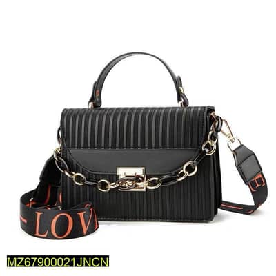 Black striped shoulder bag with golden chain