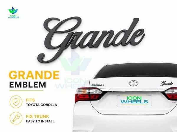 Mat Black GRANDE Emblem fits Toyota Corolla
