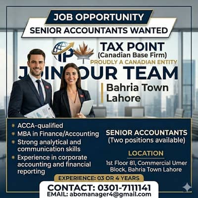 Hiring: Senior Accountants (Canadian Based Firm) - Bahria Town