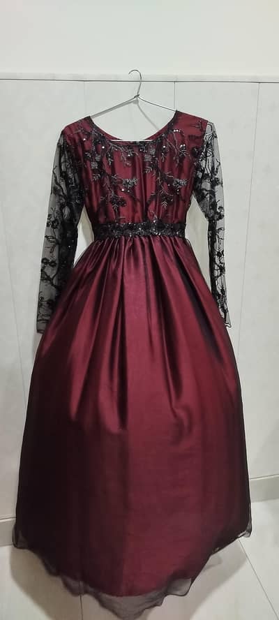 Silk and Net Maroon-Black  maxi