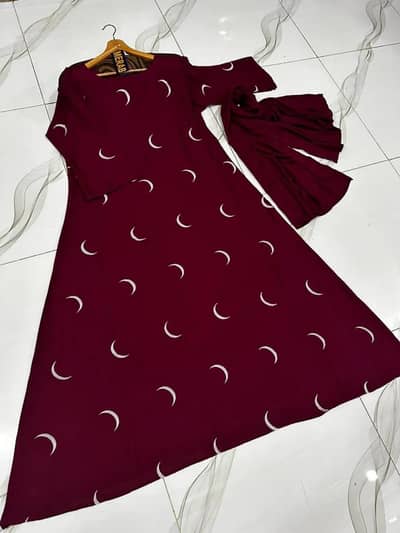 MOON ABAYA maroon georgette with moon embroidery