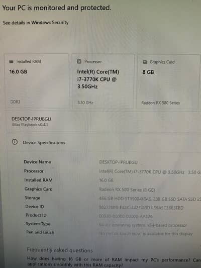 Gaming Pc Core i7-3 Gen 8 Gb Graphic Card RX 580