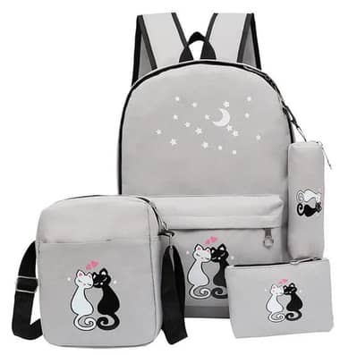 4 piece nylon backpack set with cat moon design