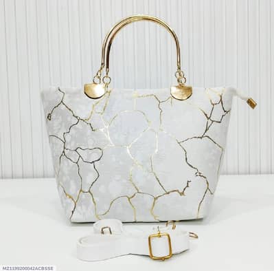 : Velvet Printed Handbag White Top Handle for Girls