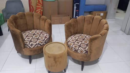 Luxury Shell-Back Velvet Chair Set with Matching Ottoman - 3 Piece