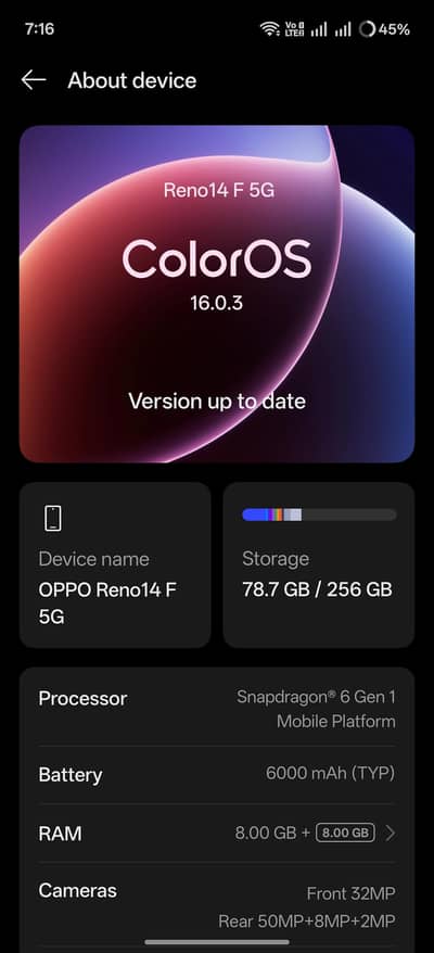 OPPO Reno 14f 5G is for sale urgent Cash required