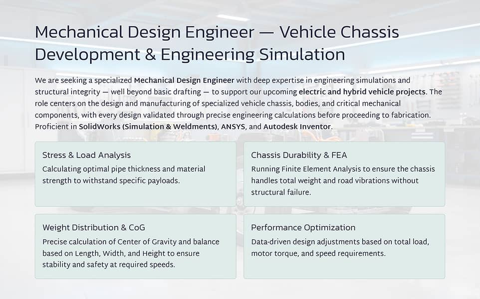 Mechanical Engineer (Vehicle Chasis Engineering Simulation) 0