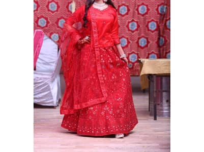 Red net lehenga