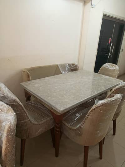 6 seater dining table/UV top table/metal steel chair/luxury dining set