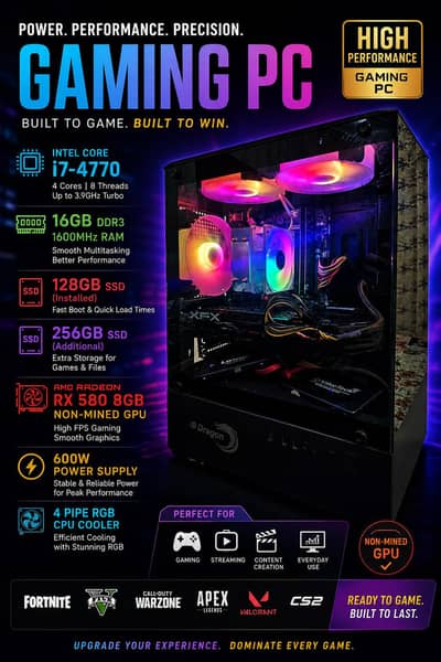 RGB RX 580 8 GB | i7 4th Gen | 16 GB Ram | Budget Gaming PC