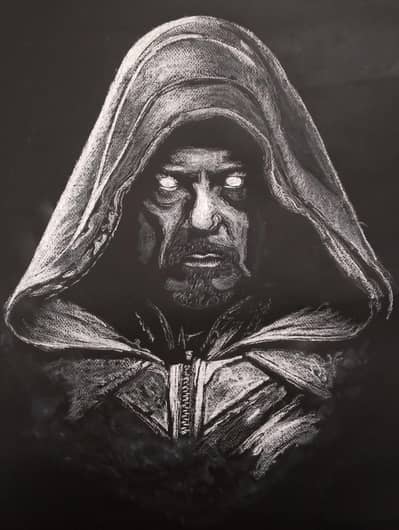 Handmade White Pastel Artwork on Black Sheet