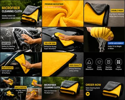 Microfiber Cleaning Cloth - Double Sided Car Washing & Drying Towel
