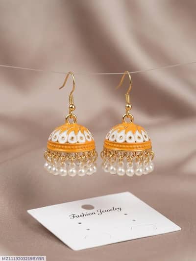 Gold Plated Jhumka Earrings Women Multicolor 2 Pcs