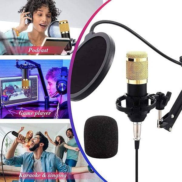 V8 Bm-800 Podcast Mic Set With Live Sound Card, Condenser Microphone With Rechargeable 12 Kinds Of Auxiliary Background For Karaoke Singing, Youtube Recording Mic