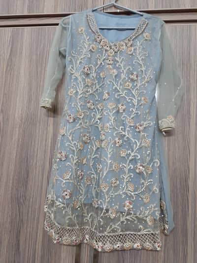 3 pcs grey net dress with hand embellished work
