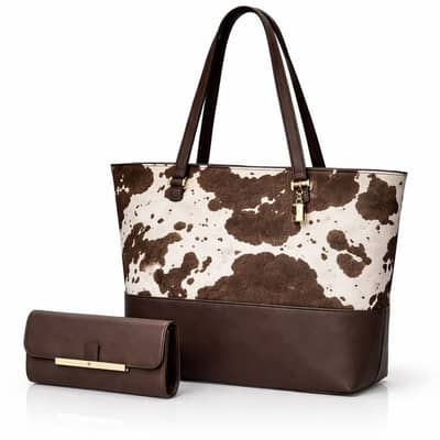 2 Pcs Premium Cow Print Tote Bag Set for Women