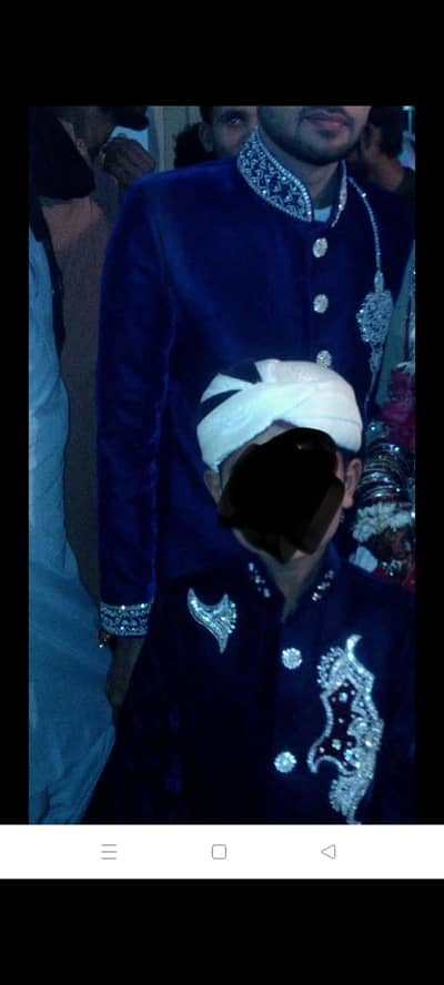 blue white handwork shirwani