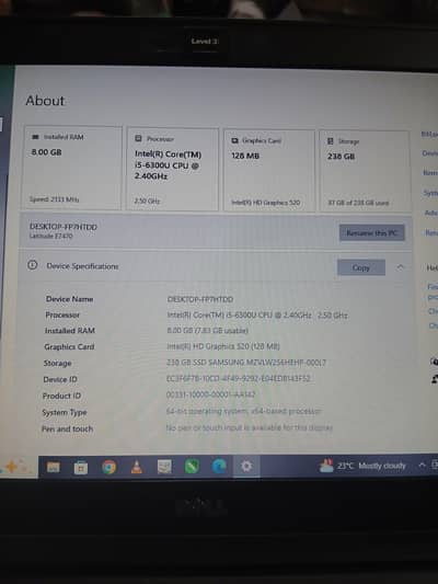 Dell Latitude E7470 Core i5 6th Gen 8GB RAM 256GB SSD