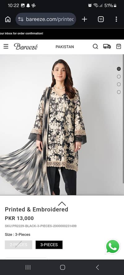 bareeze embroidered 3pcs dress
