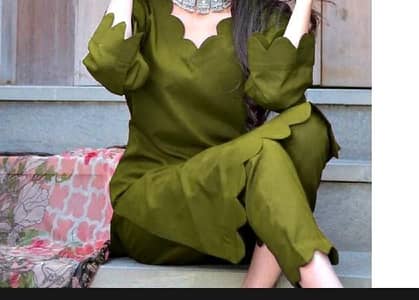 mehndi green scallop cut 2- piece lawn suit  stitched