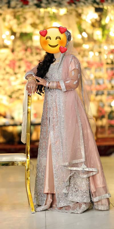 Bridal walima dress, party wear, nikkah dress, baby pink, tea pink