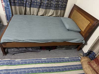 Wooden bed with mattress 4x6.5 ft