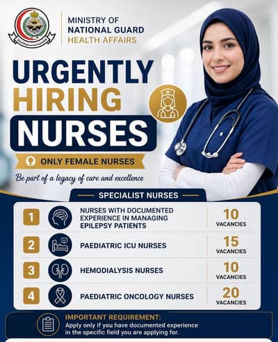 Nursing staff required for Saudia Arabia