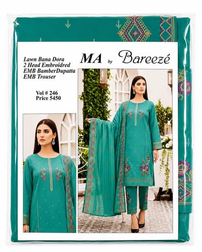 Bareeze 3 Pcs Unstitched Emborded Lawn Bana Dora Dress