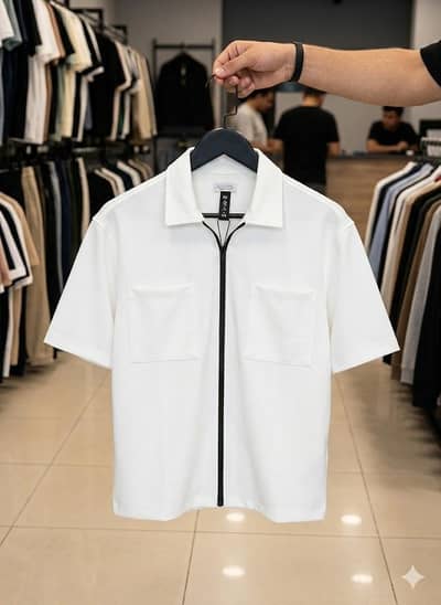Full Zipper double pocket drop shoulder t shirt