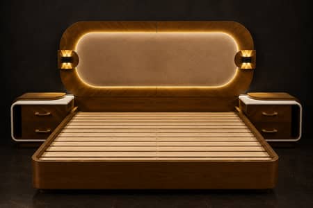 Luxury King Size LED Bed Set | Modern Designer Bed With Side Tables |