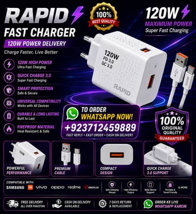 RAPID 120W Fast Charger Orignal Quality Free Delivery