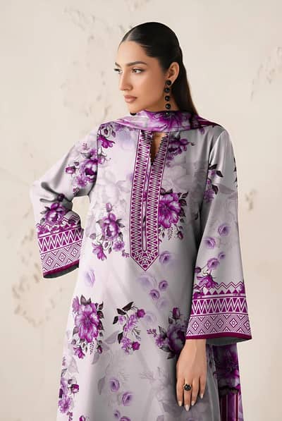 Grey Printed Lawn Suit 3-Pcs Shirt Dupatta set