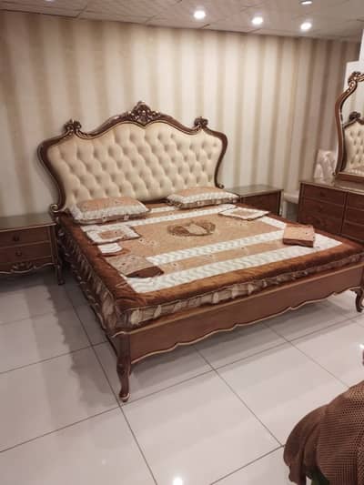 1 Double Bed, 2 Side Tables, Triple Door Wardrobe & 1 Dressing Table