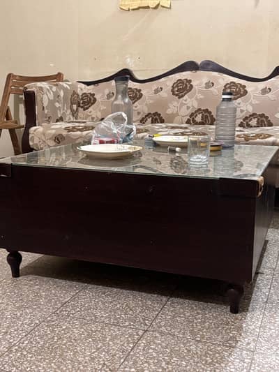 wooden table with glass top