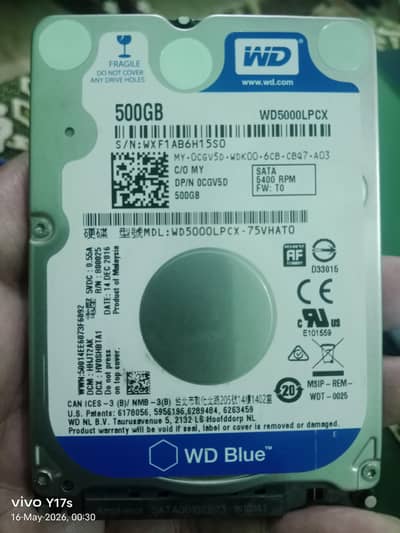 Laptop wd ki 500 gb hard drive hai brand new 100 health sath