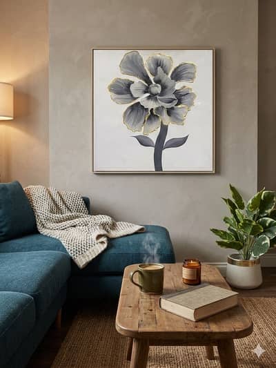 Modern 3D Textured Floral Art – Resin Finish & Gold Accents