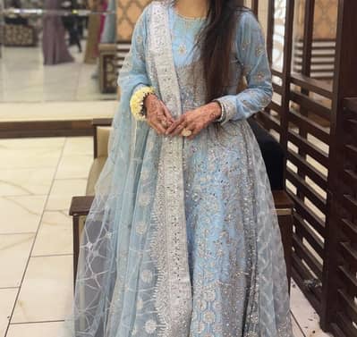 3 pcs mirror work ice blue maxi