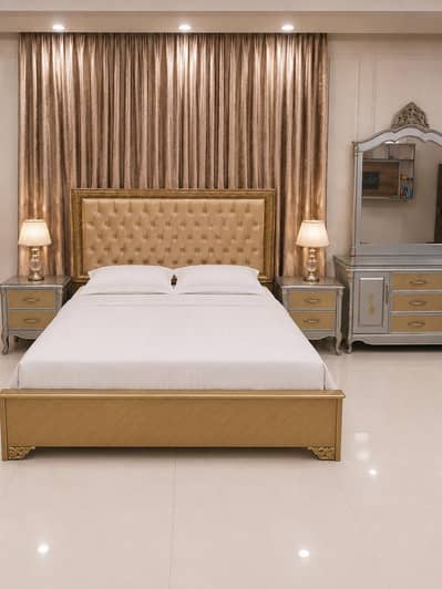 Used king sized bed set with side tables and dressing