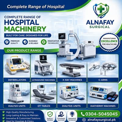 X-Ray Machines, Defibrillators Ultrasound Machines, OT Tables, C-Arm