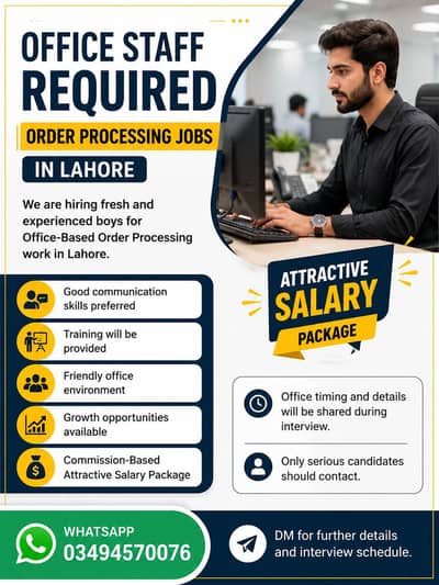 Office Staff Required – Order Processing Jobs in Lahore