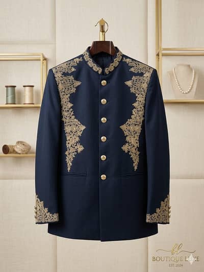 Navy blue embroidered Coat