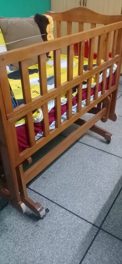 2-in-1 Baby Cot with Swing & Bed (mattress) | Wooden | Like New