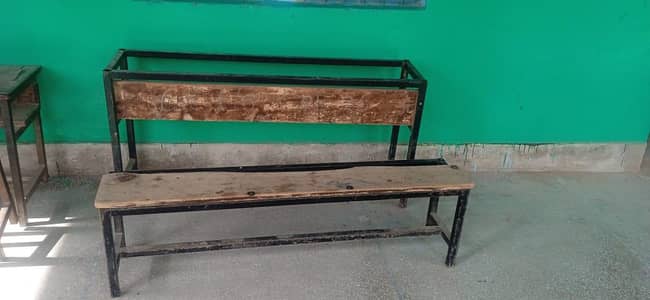 Frames of benches and desks