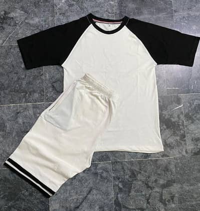 Product Name: Men Cotton Tracksuit White Black 6 Sizes Pakistan