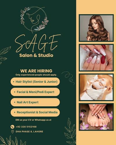 Female salon  staff required for Hair, facial, nail art, recep