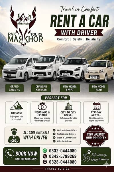 Rent A Car/Grand Cabin/With Driver/Changan Karvaan/Swift/Alto/Tours/