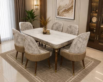 6 seater dining table/UV top table/restaurant dining set/cafe chairs
