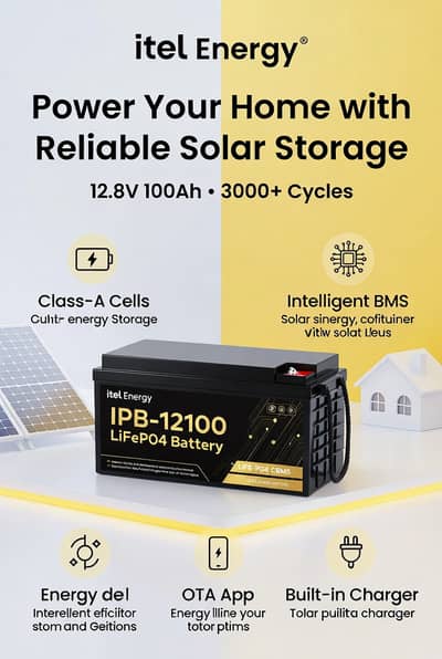 Itel IPB-12100 100Ah LiFePO4 Battery with Bluetooth & Built-in Charge